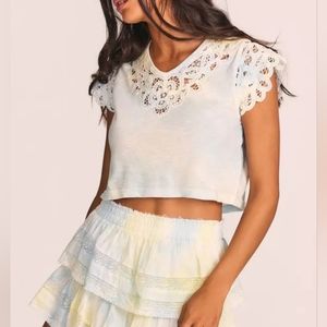LoveShackFancy NWT Rubin Lace Tee Lily Pond Hand Dye, Size XL